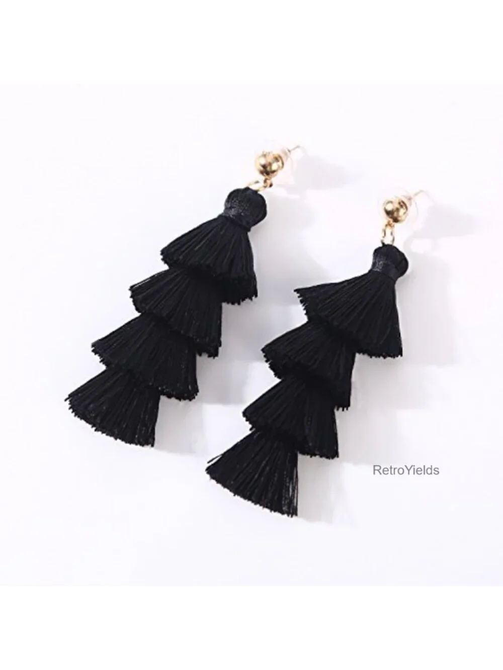 Bohemian Layered Tassel Drop Earrings Lightweight Gold Plated Statement